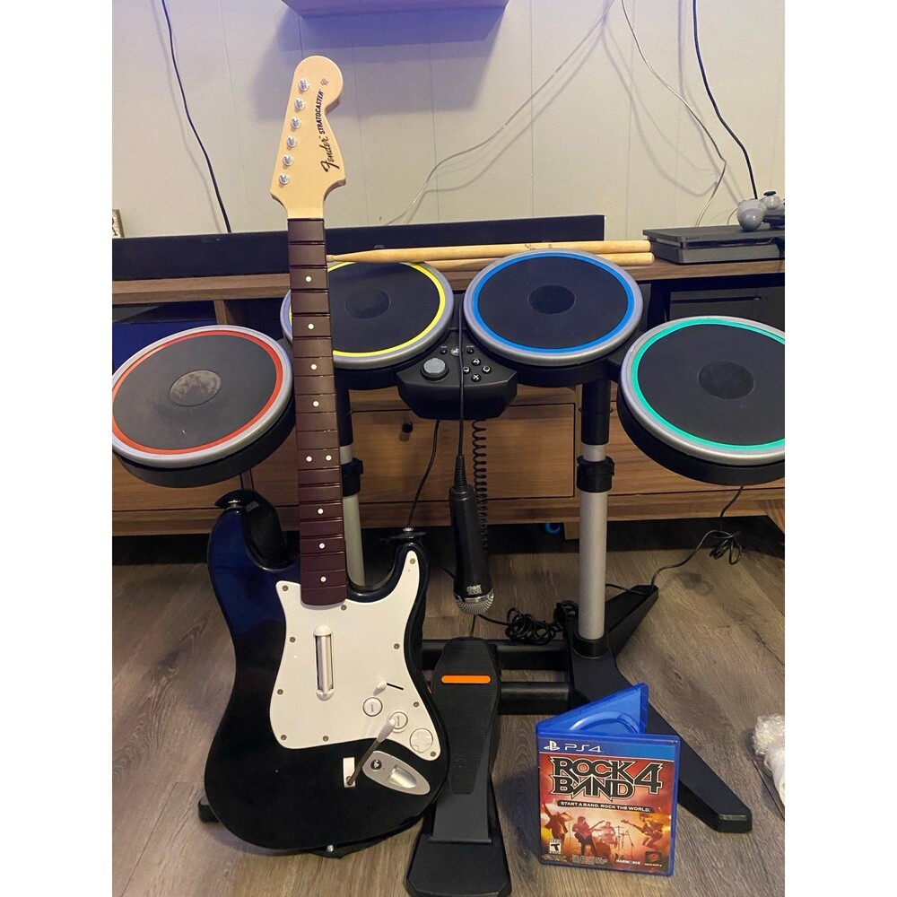 Rock Band 4 PS4 PS5 Wireless band Bundle Fender Guitar Drum Mic Game PlayStation